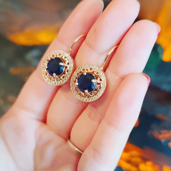 Gold Plated Earrings with dark Blue Zirconia ๐ - Picture 3 of 3